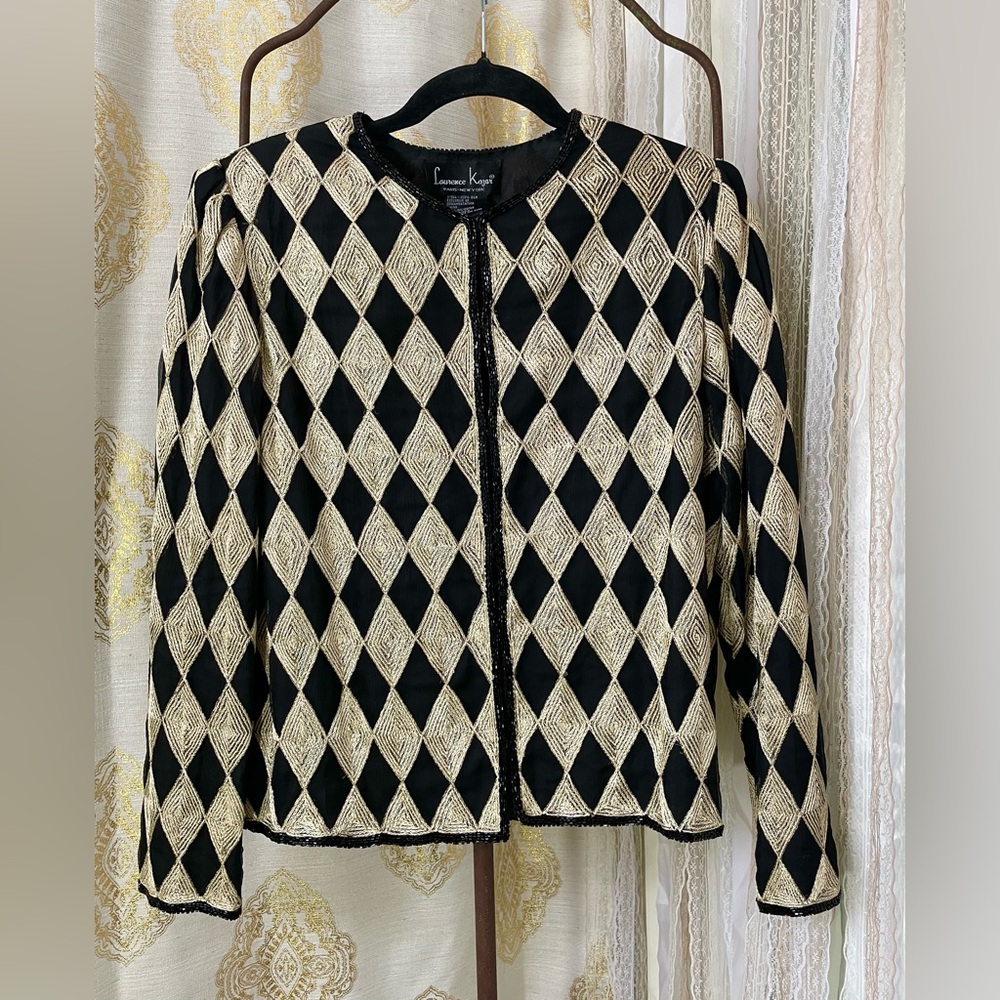 Laurence Kazar Diamond Pattern Jacket in Black and Gold